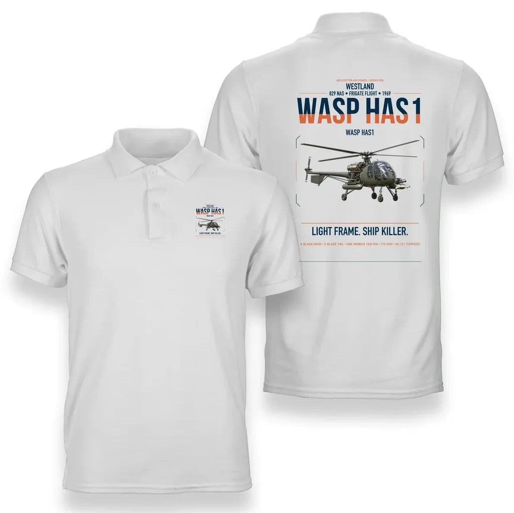 Westland Wasp HAS1 design on white double-side polo t-shirt, double-side print