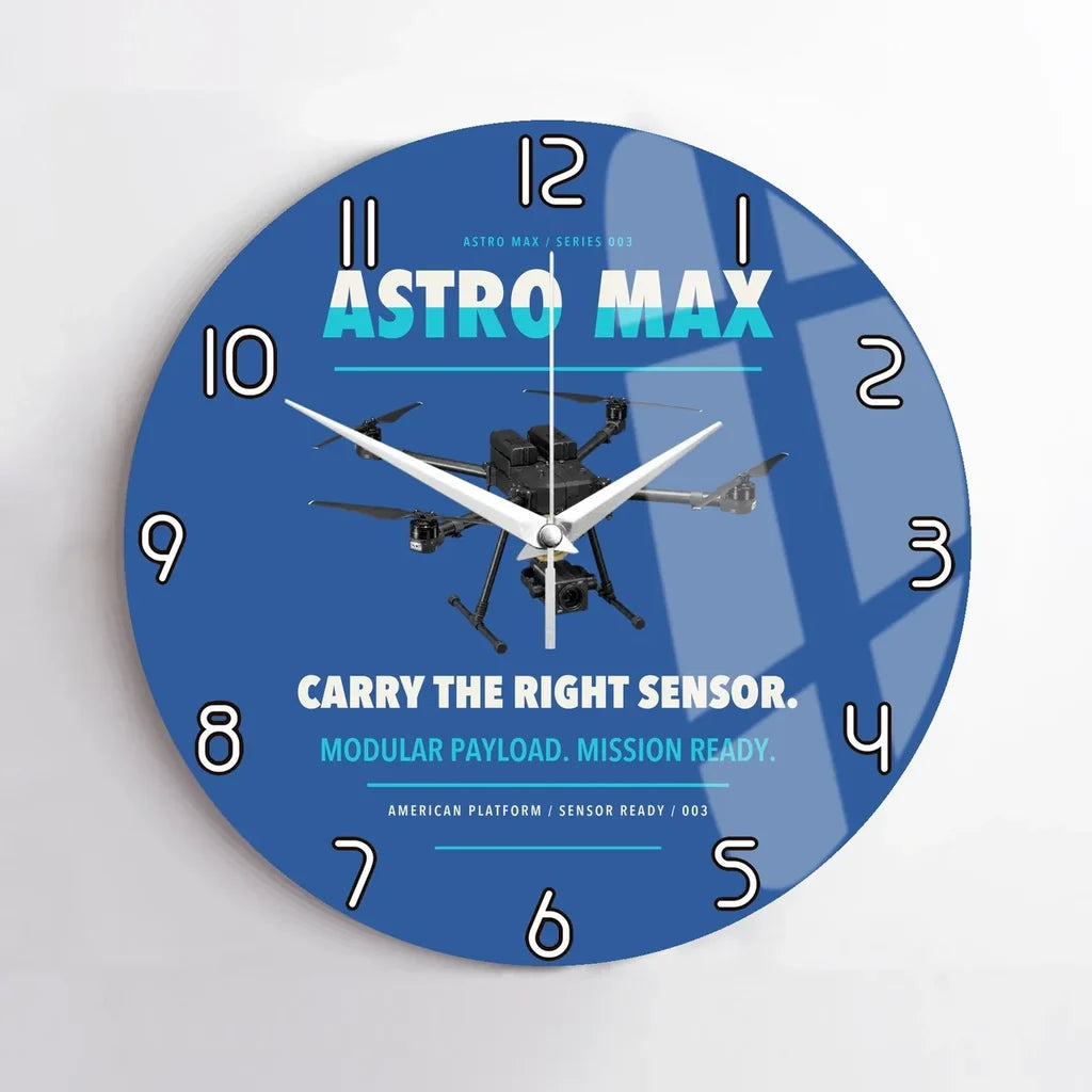 Freefly Astro Max design on blue no frame wall clock