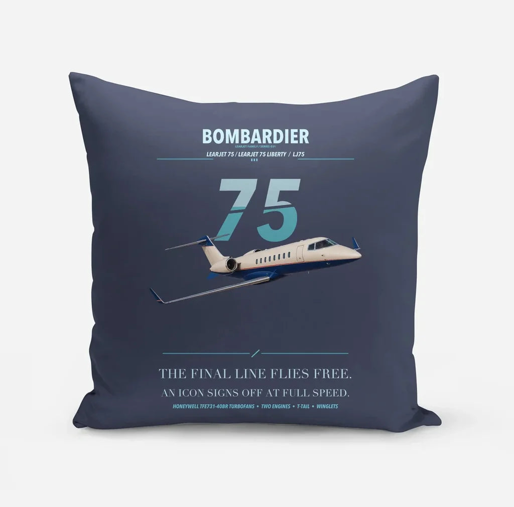Bombardier Learjet 75 Liberty design on navy blue pillow