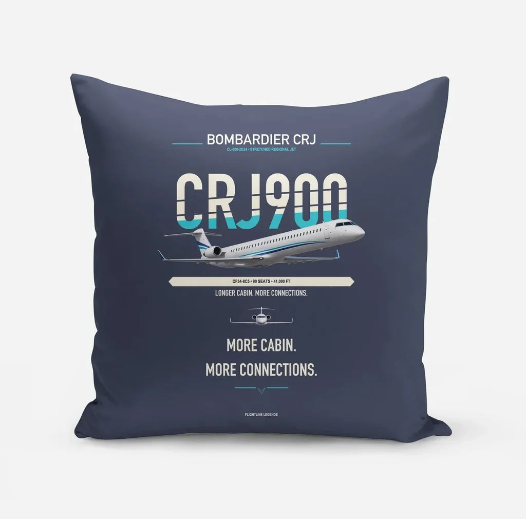Bombardier CRJ900 design on navy blue pillow