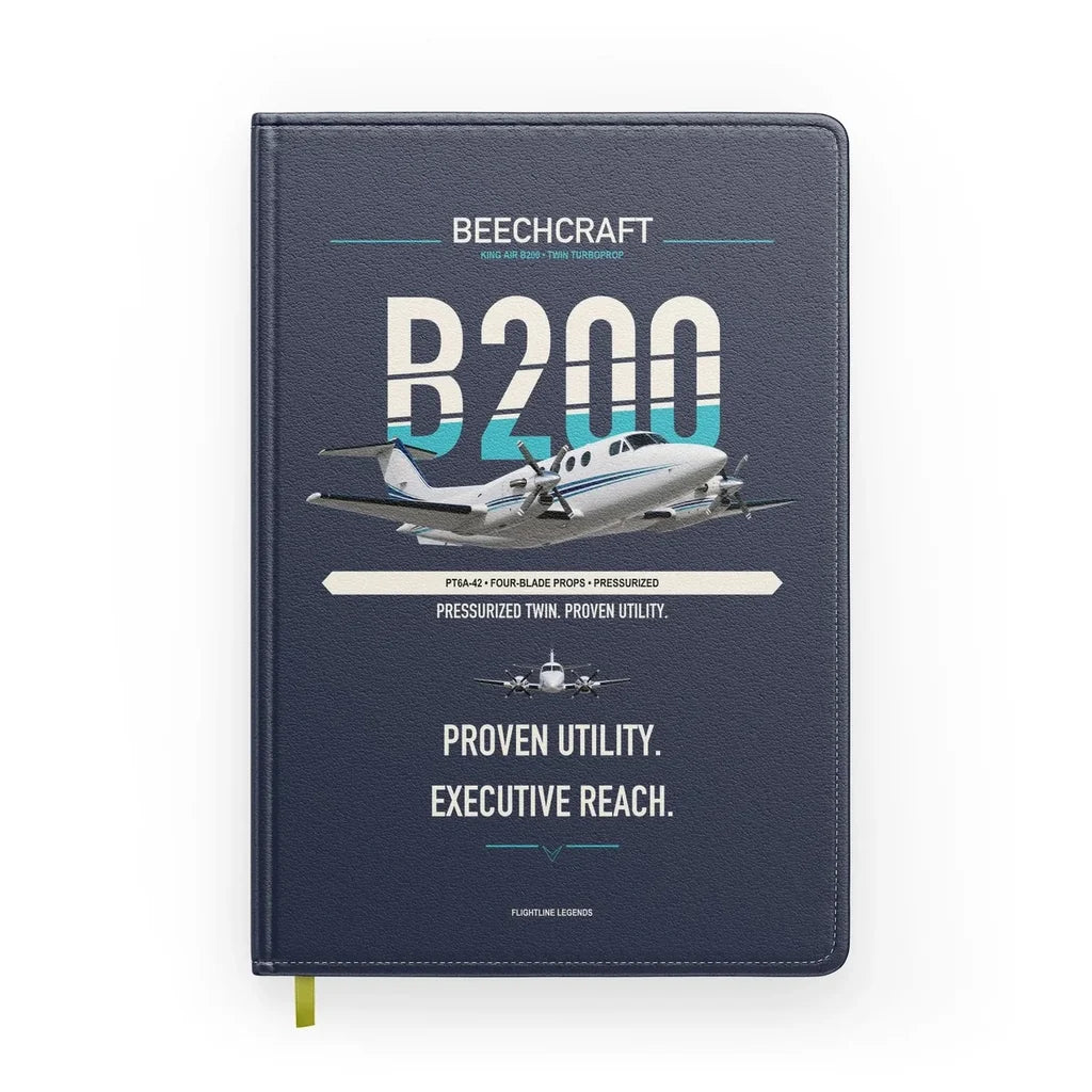 Beechcraft King Air B200 design on navy blue notebook