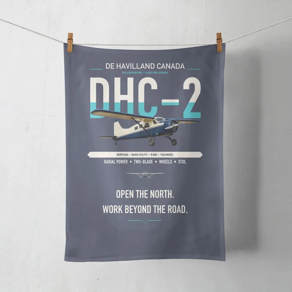 DHC-2 Beaver Mk I design on navy blue towel