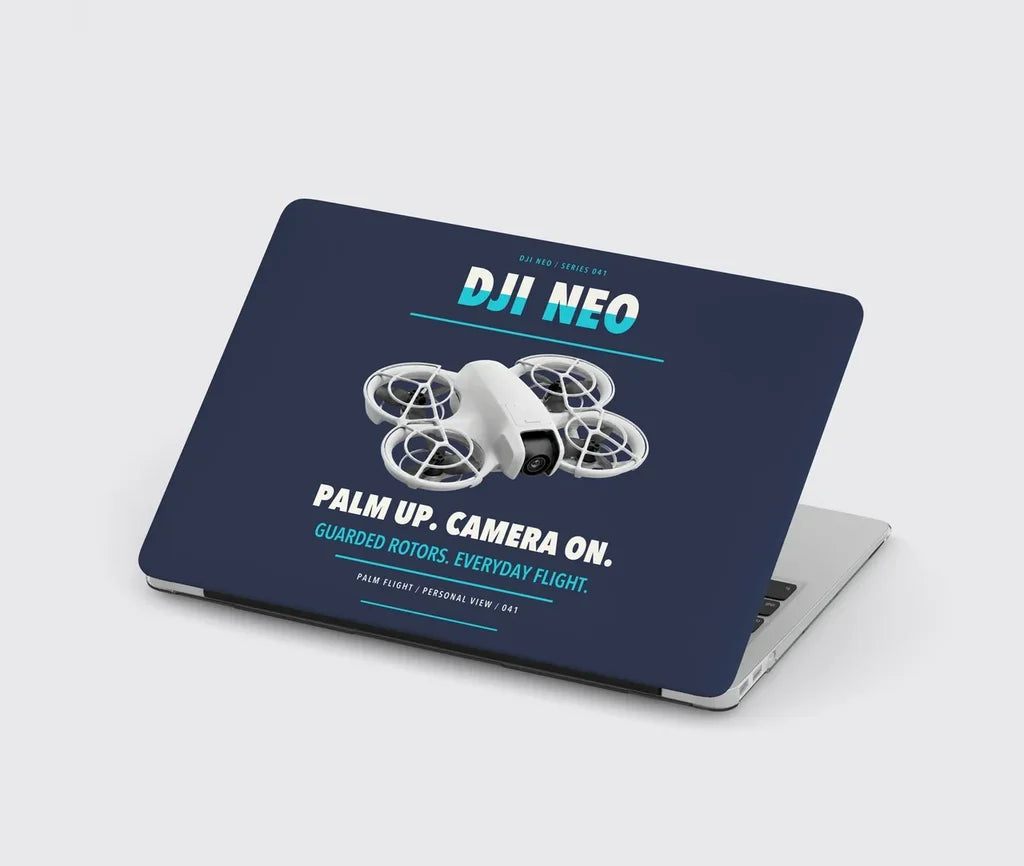 DJI Neo design on navy blue MacBook case