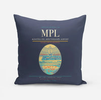 Thumbnail for Montpellier–Méditerranée Airport (MPL) design on navy blue pillow