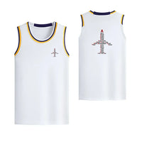 Thumbnail for Airplane Shape Aviation Alphabet Designed Basketball Style Sports Tank Tops - view 16