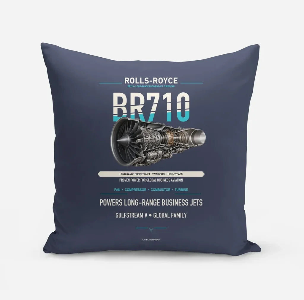 BR710 design on navy blue pillow
