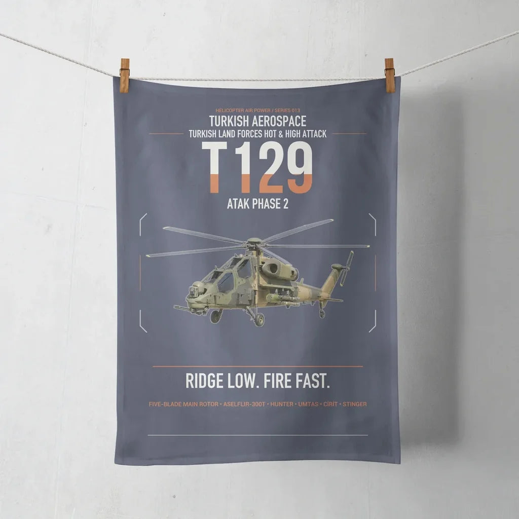 Turkish Aerospace T129 ATAK Phase 2 design on navy blue towel