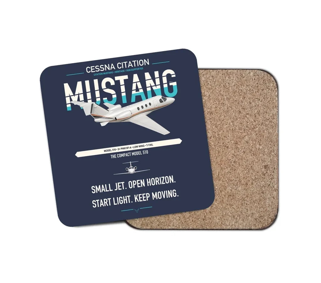 Cessna Citation Mustang design on navy blue 1 piece coaster