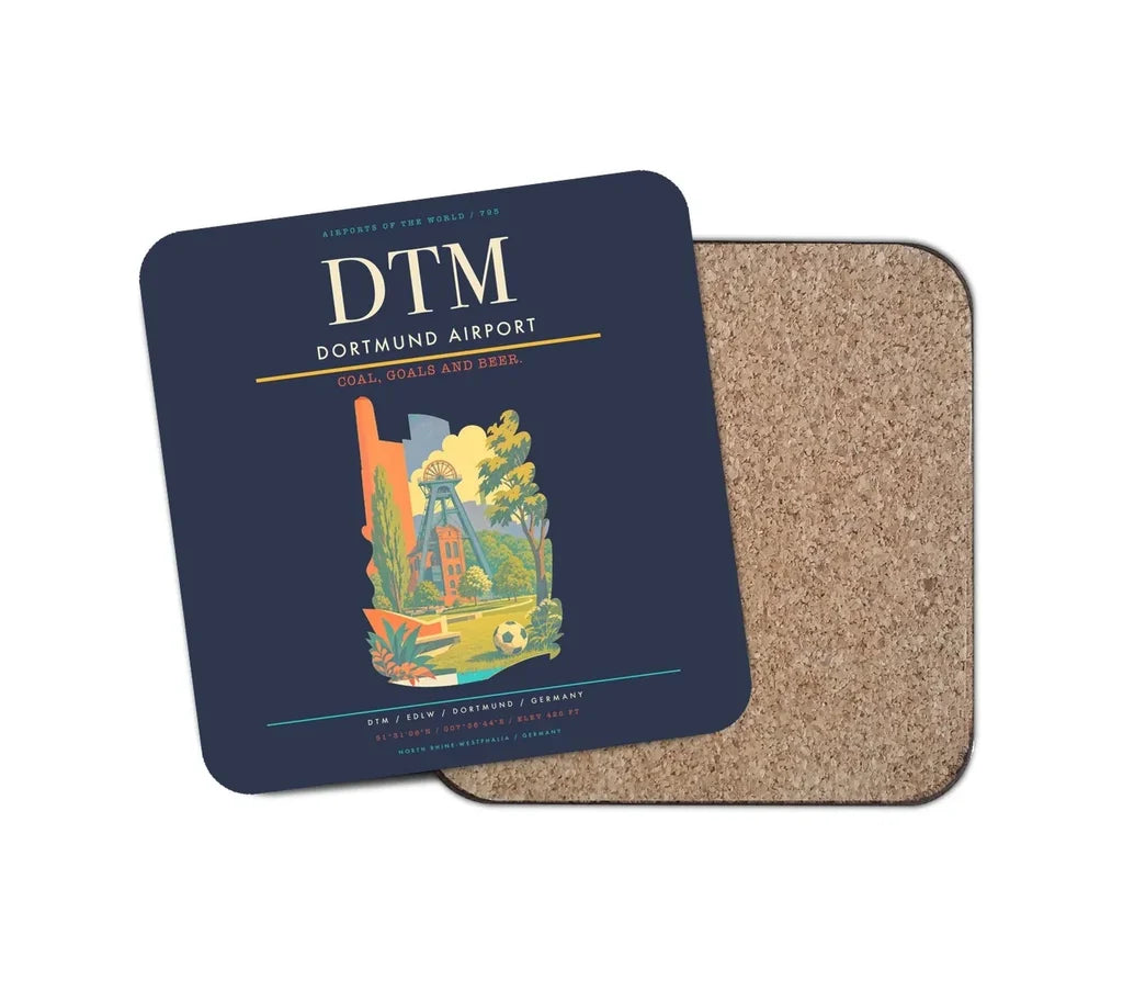 Dortmund Airport (DTM) design on navy blue 1 piece coaster