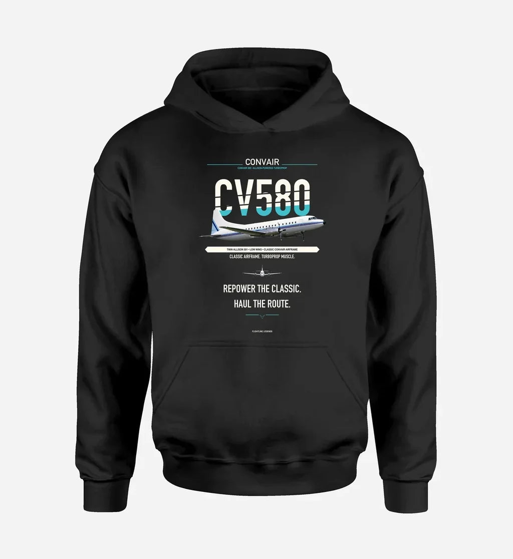 Convair 580 design on black hoodie single side