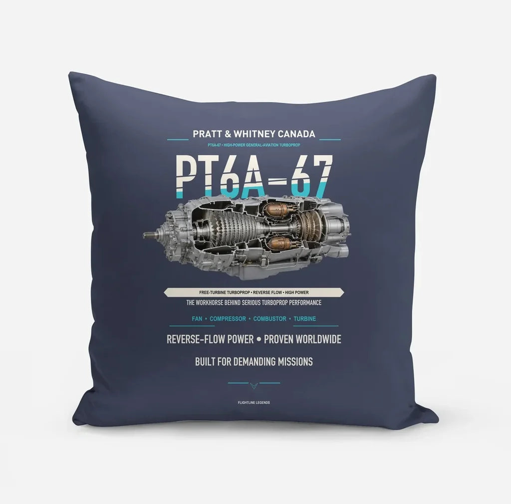PT6A-67 design on navy blue pillow