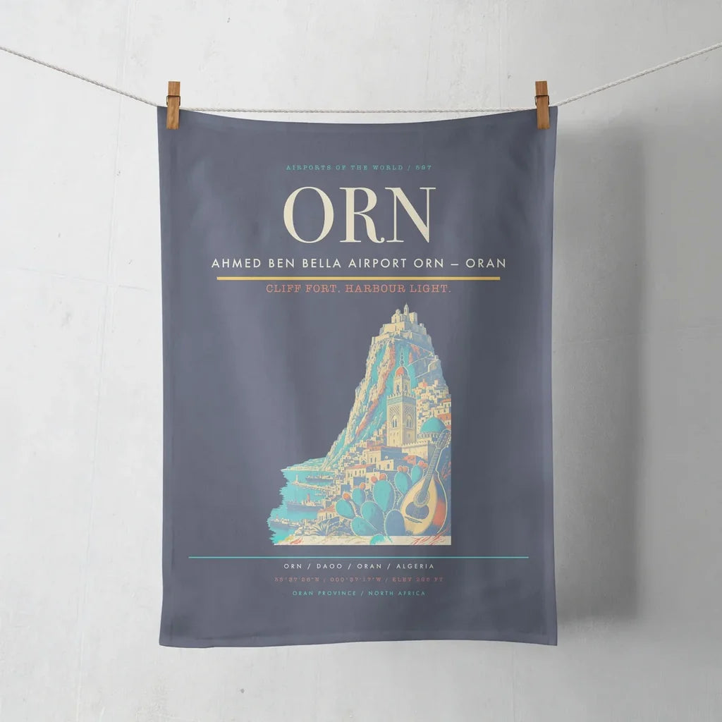 Ahmed Ben Bella Airport (ORN) design on navy blue towel