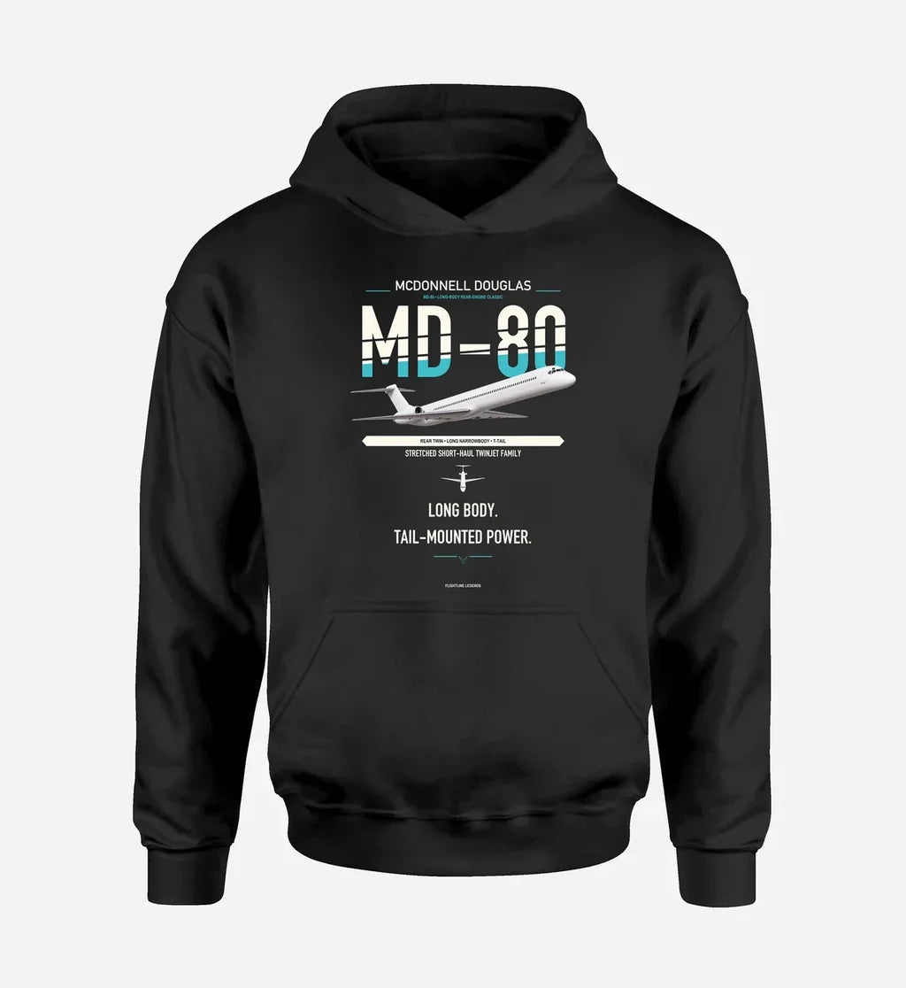 McDonnell Douglas MD-80 design on black double-side hoodie, single-side print