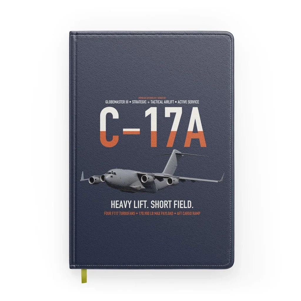 C-17A Globemaster III design on navy blue notebook