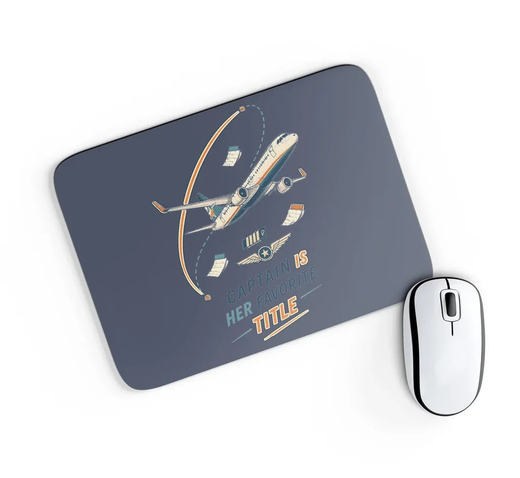 Captain Is Her Favorite Title design on navy blue rectangle mouse pad