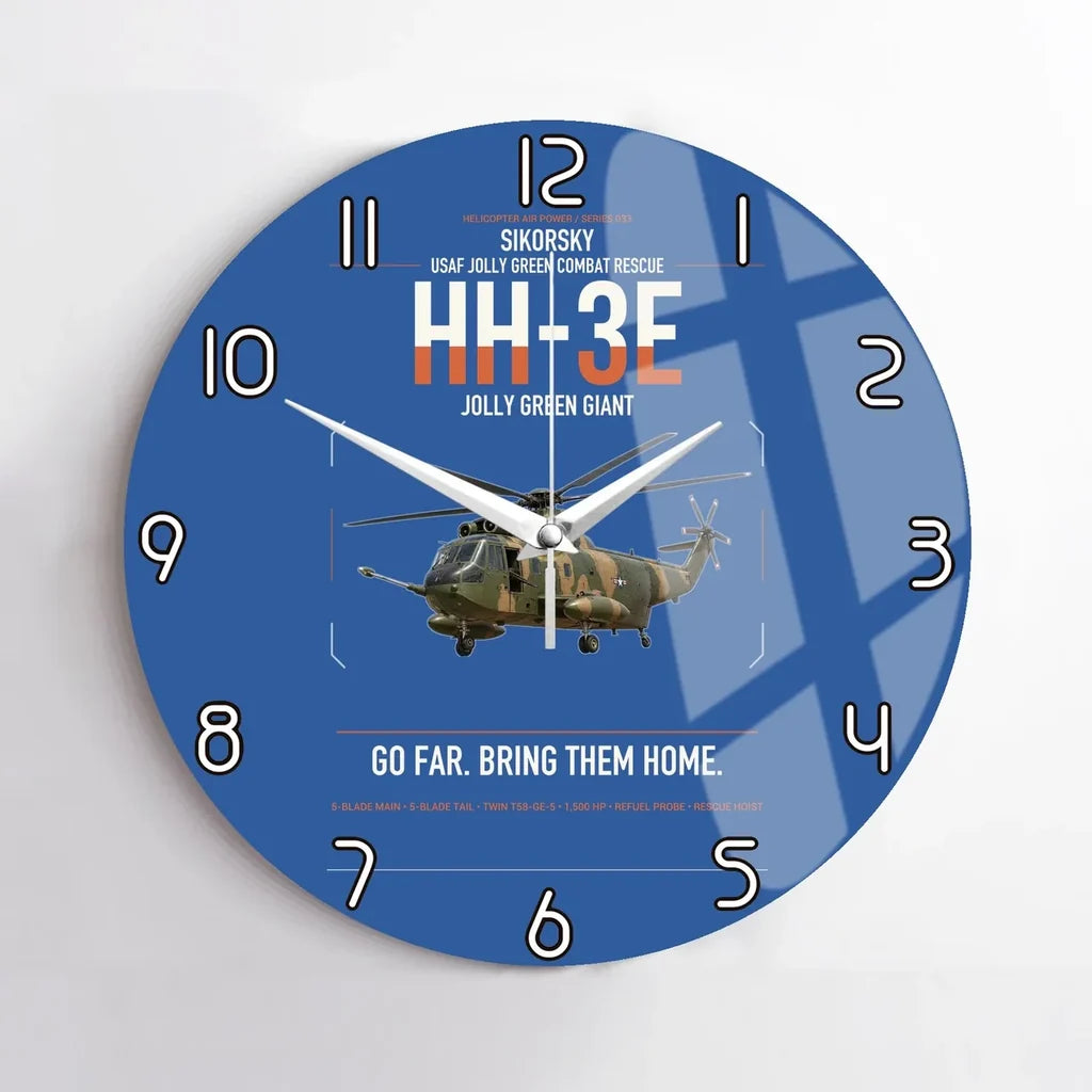 Sikorsky HH-3E Jolly Green Giant design on blue no frame wall clock