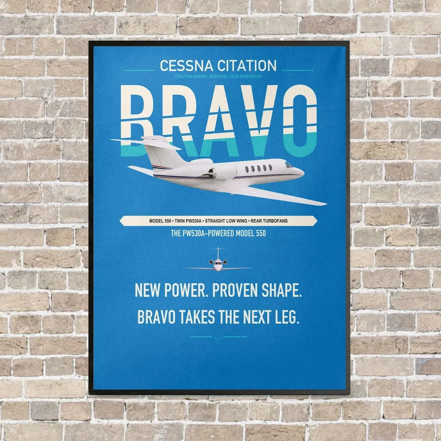 Cessna Citation Bravo vertical canvas print - framed - turquoise background