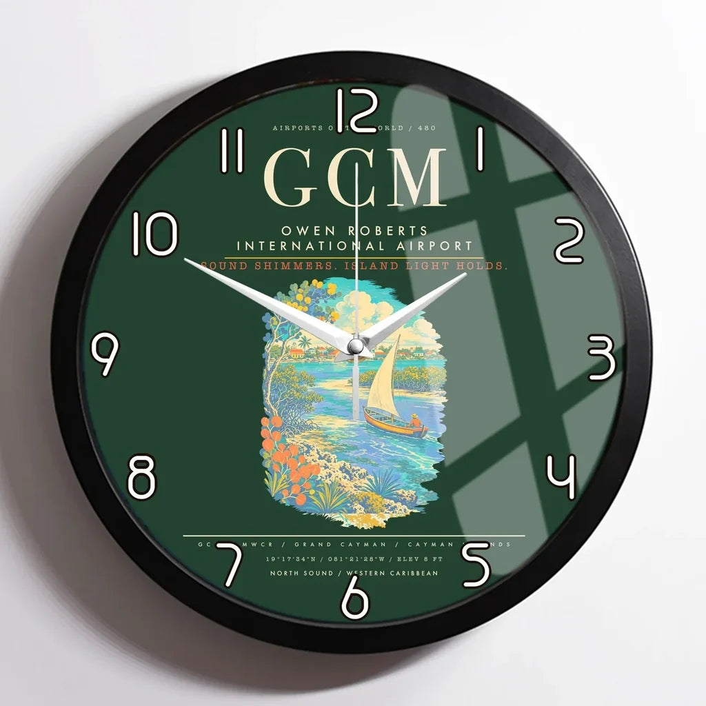 Owen Roberts International Airport GCM Wall-Clock Framed - Dark Green