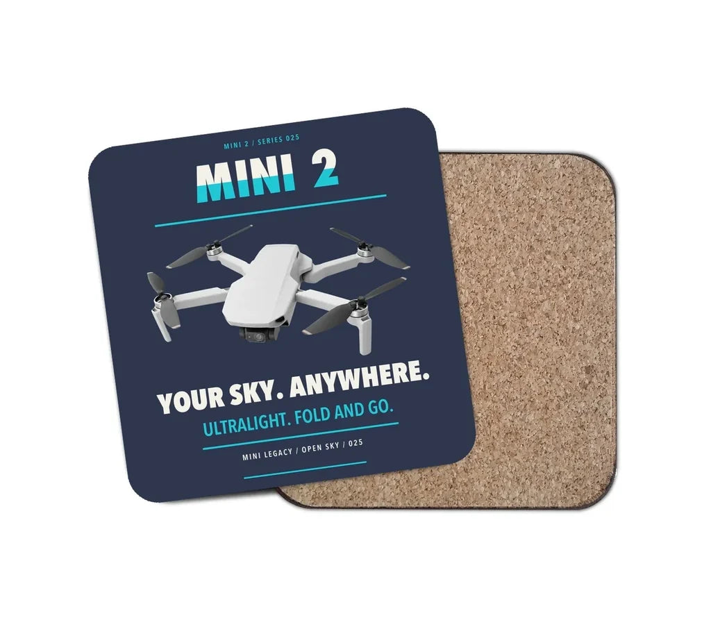 DJI Mini 2 design on navy blue 1 piece coaster