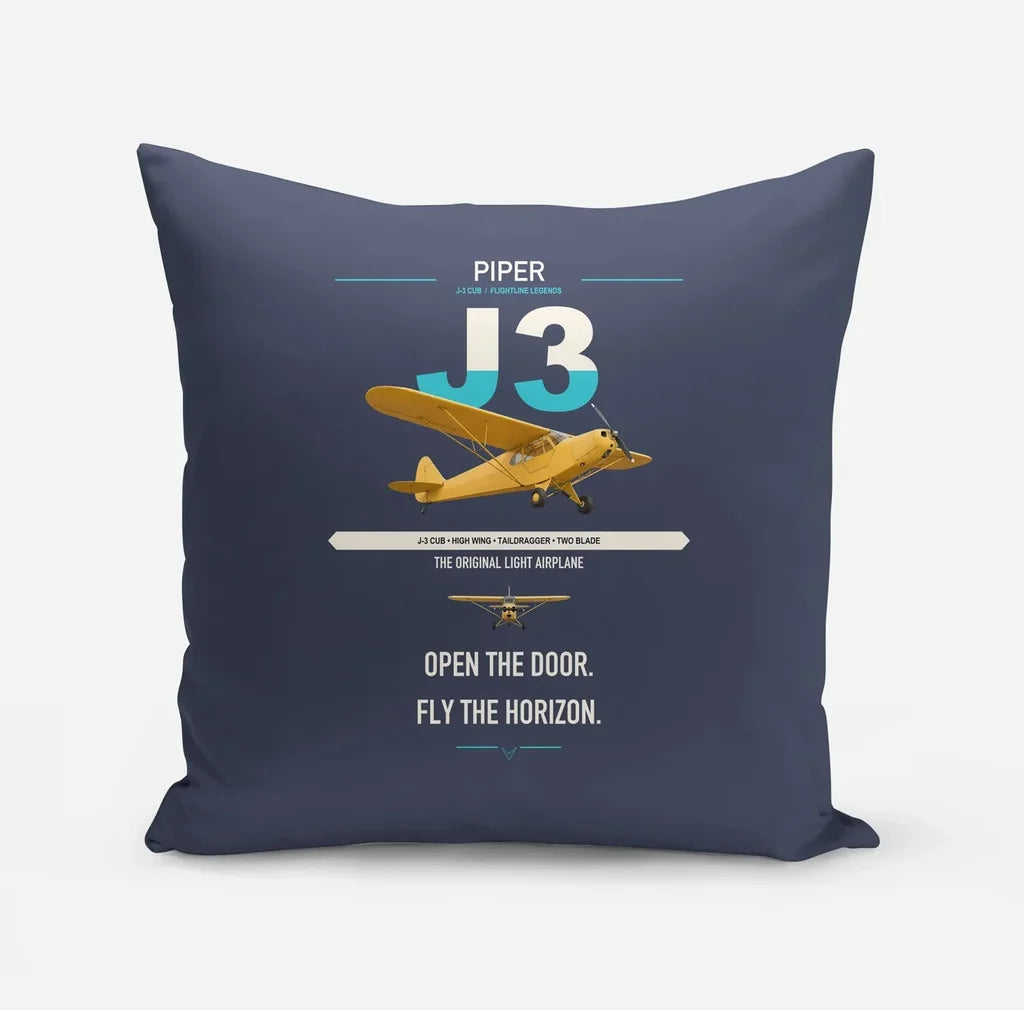 Piper J-3 Cub design on navy blue pillow