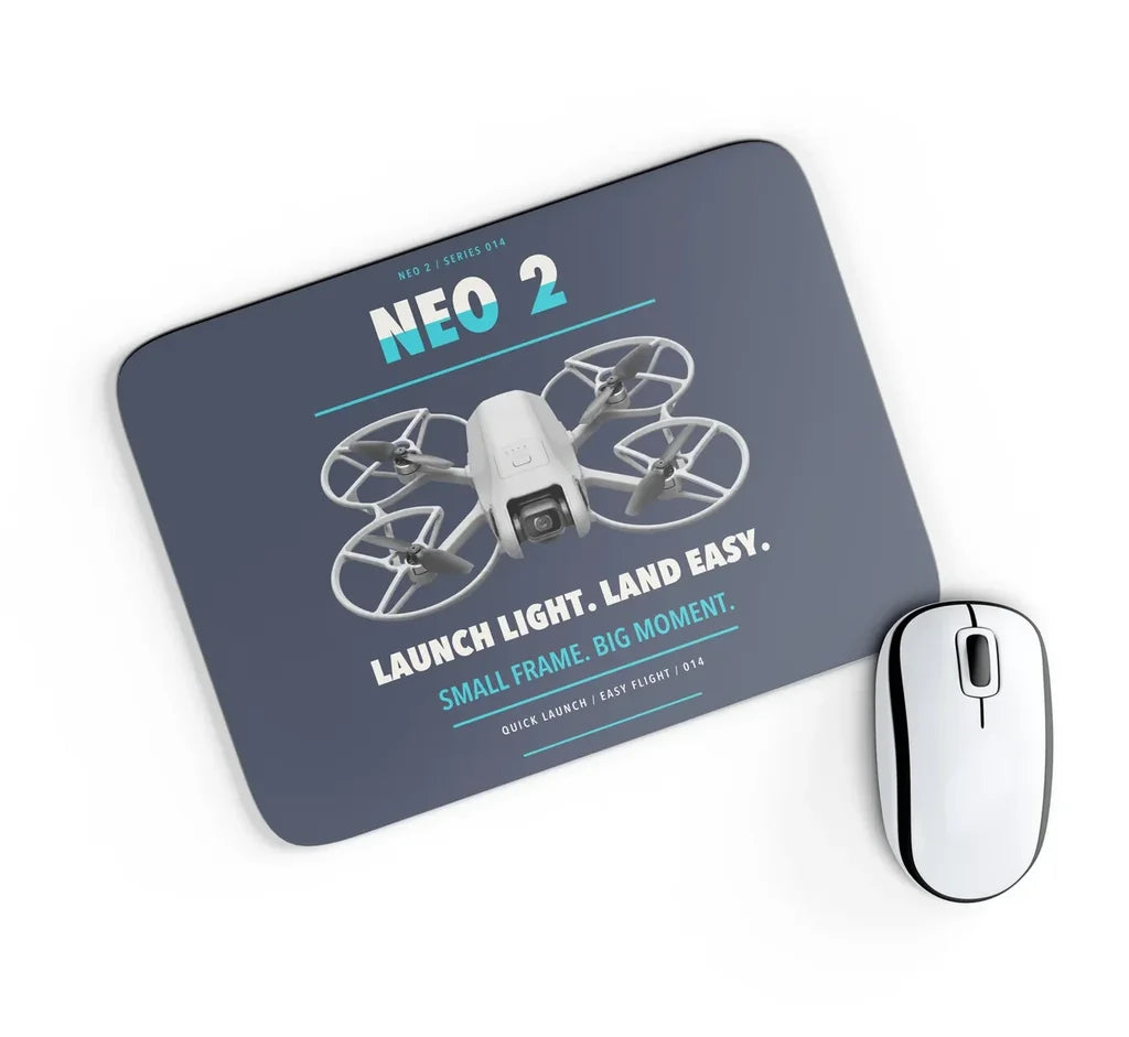 DJI Neo 2 design on navy blue rectangle mouse pad