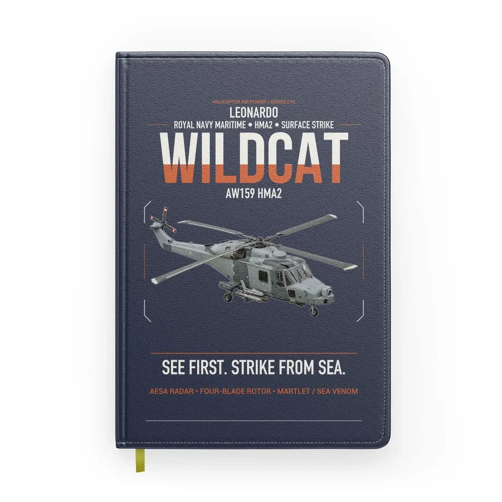 Leonardo AW159 Wildcat HMA2 design on navy blue notebook