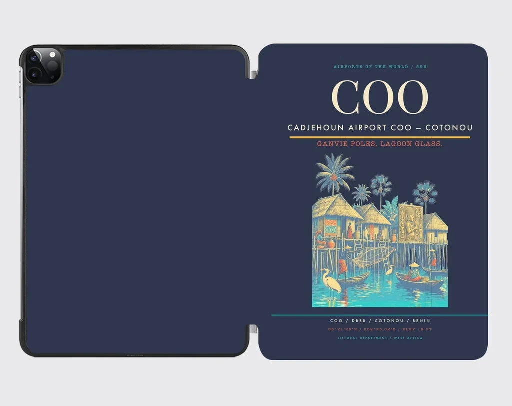 Cadjehoun Airport (COO) design on navy blue ipad tablet case