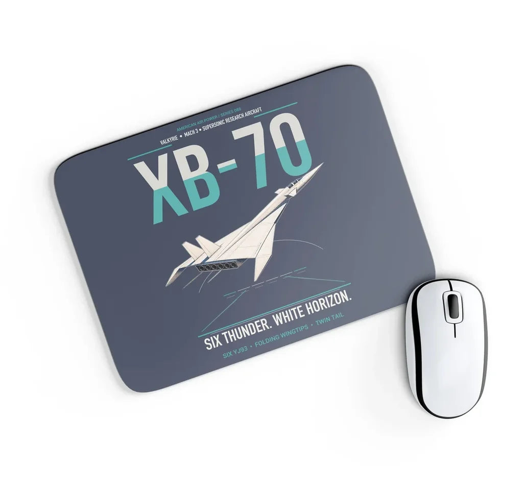 XB-70A Valkyrie design on navy blue rectangle mouse pad
