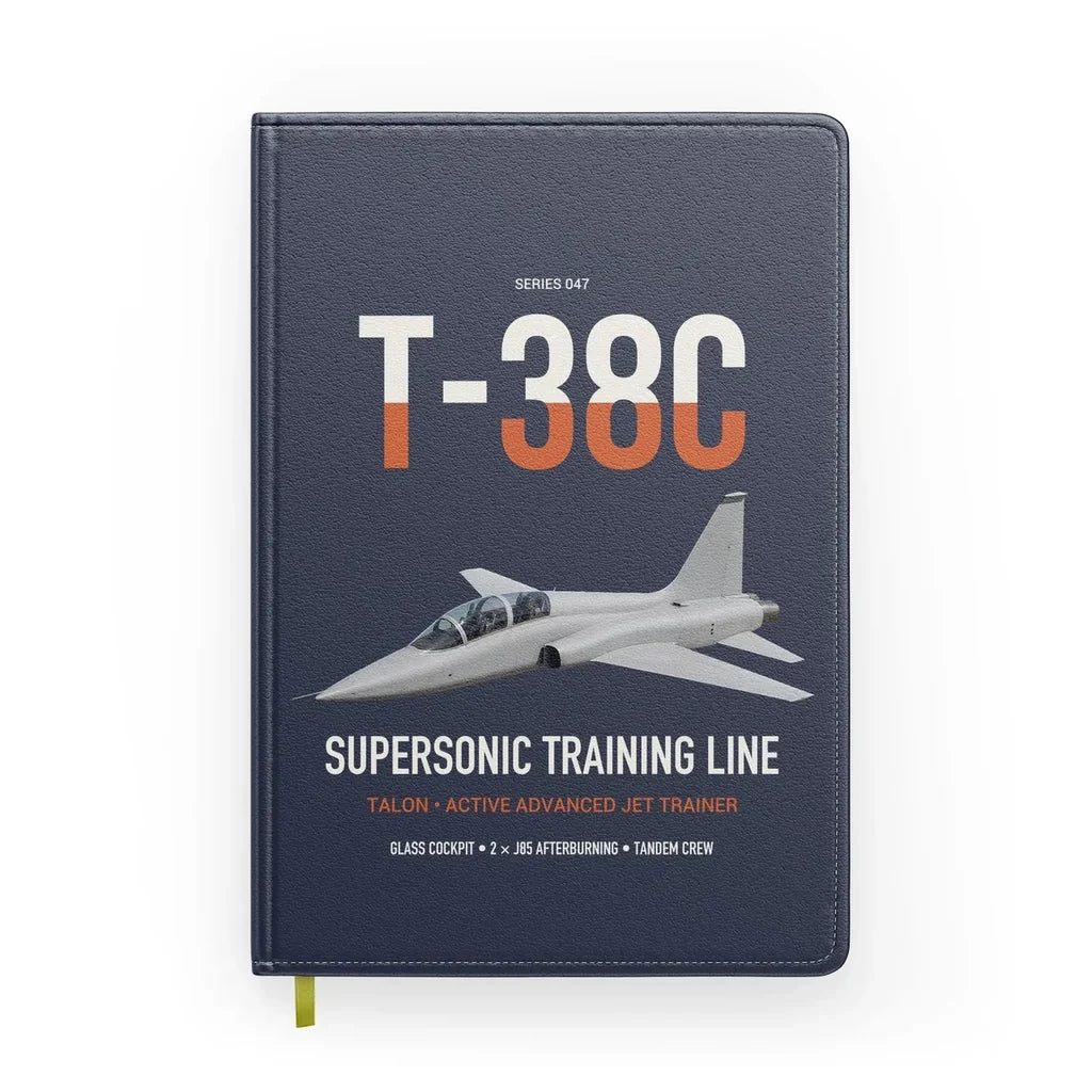 T-38C Talon design on navy blue notebook