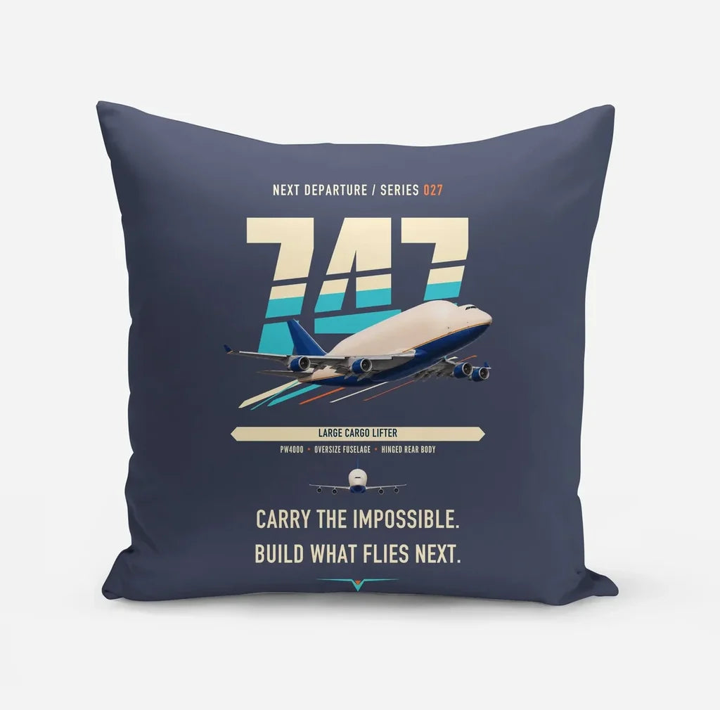 Boeing 747-400 Dreamlifter design on navy blue pillow