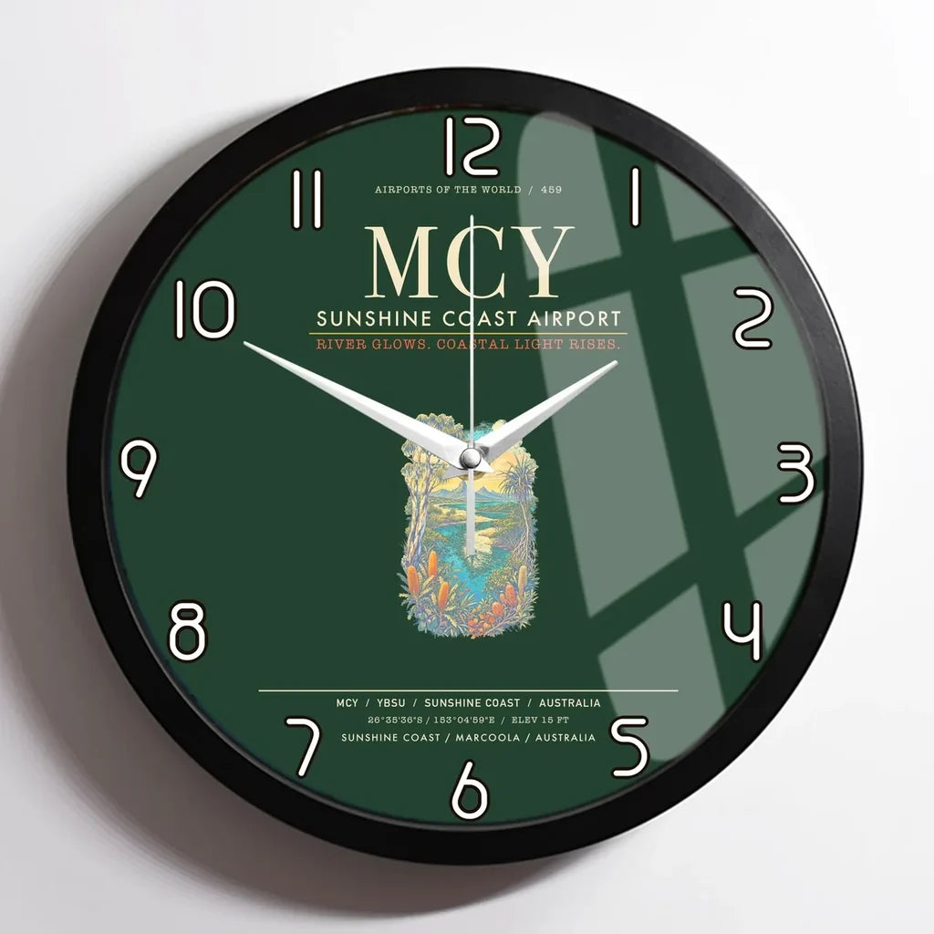 Sunshine Coast Airport MCY Wall-Clock Framed - Dark Green