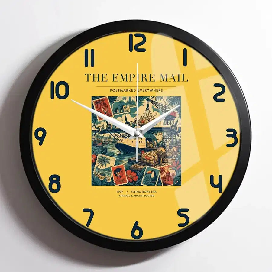 VINTAGE G4073 - The Empire Mail - Designed Wall Clocks design on yellow framed