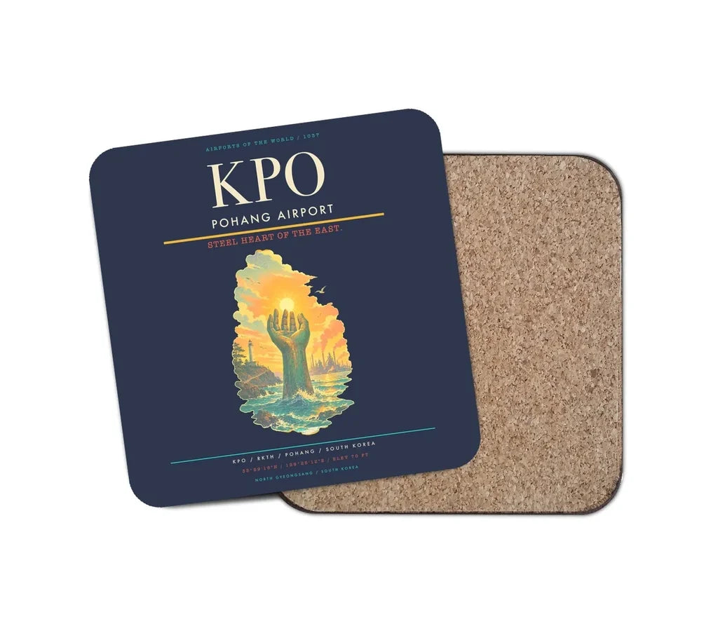 Pohang Airport (KPO) design on navy blue 1 piece coaster