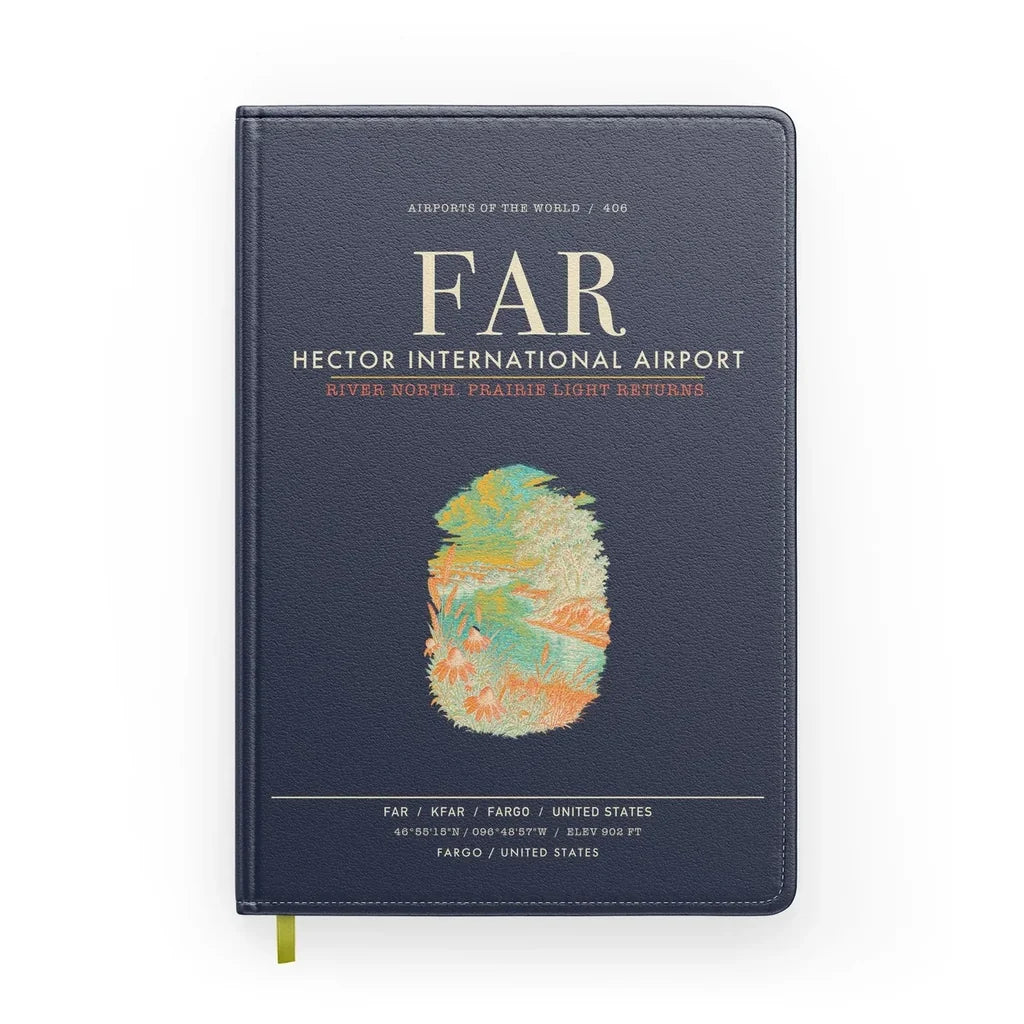 Hector International Airport (FAR) design on navy blue notebook