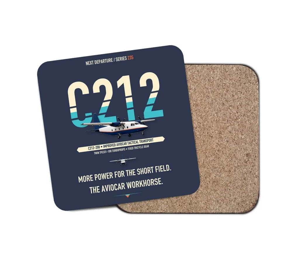 CASA C-212-200 Aviocar design on navy blue 1 piece coaster