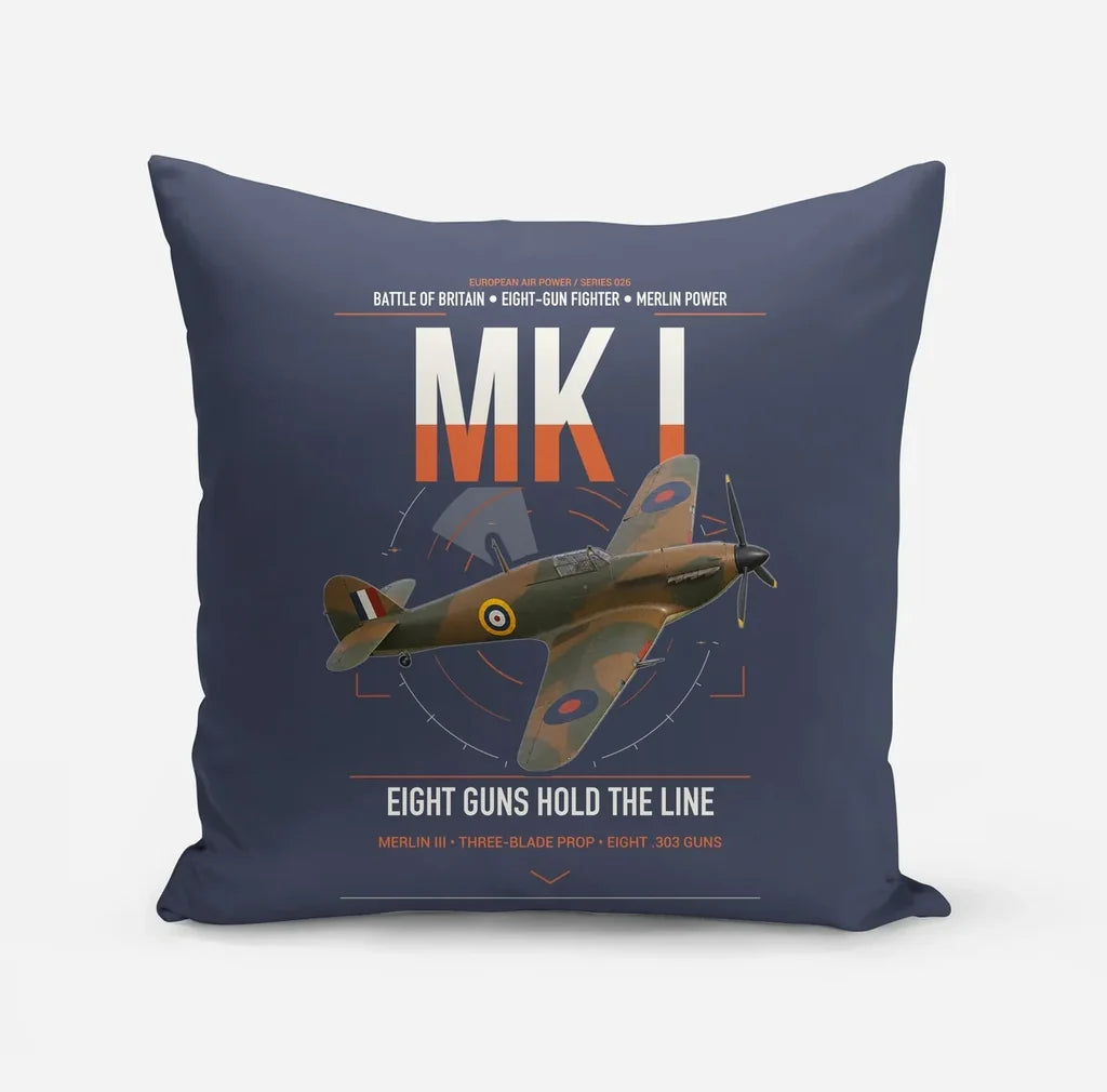 Hawker Hurricane Mk I design on navy blue pillow
