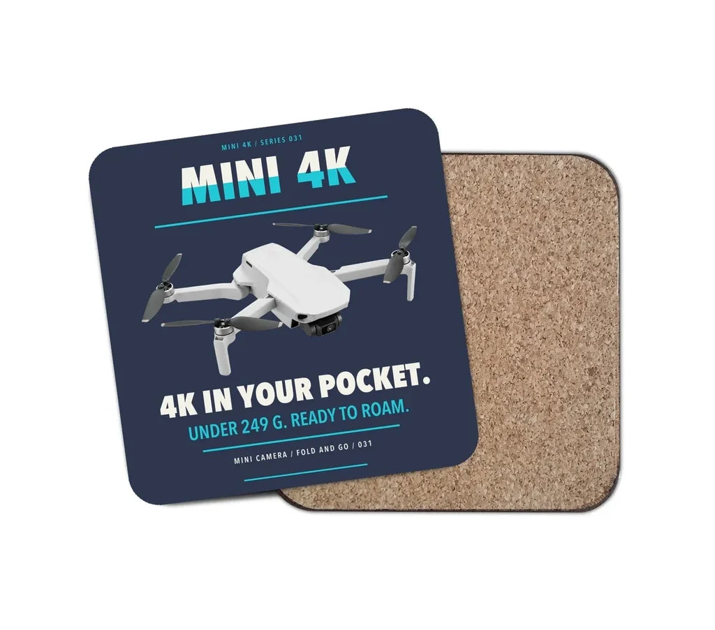 DJI Mini 4K design on navy blue 1 piece coaster