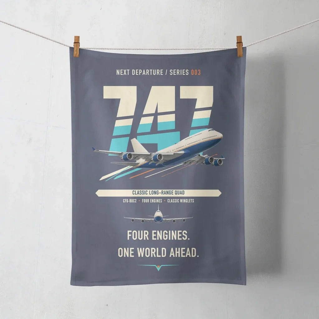 Boeing 747-400 design on navy blue towel