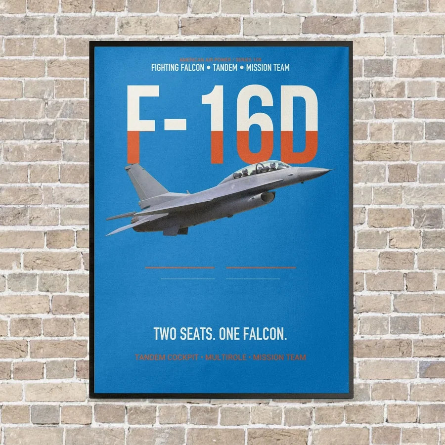 F-16D Fighting Falcon Two Seats One Falcon vertical canvas print - framed - turquoise background