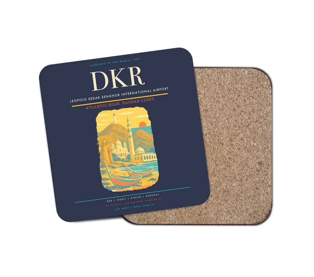 Leopold Sedar Senghor International Airport (DKR) design on navy blue 1 piece coaster
