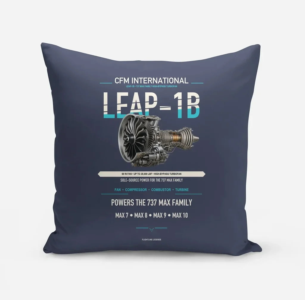 CFM LEAP-1B design on navy blue pillow