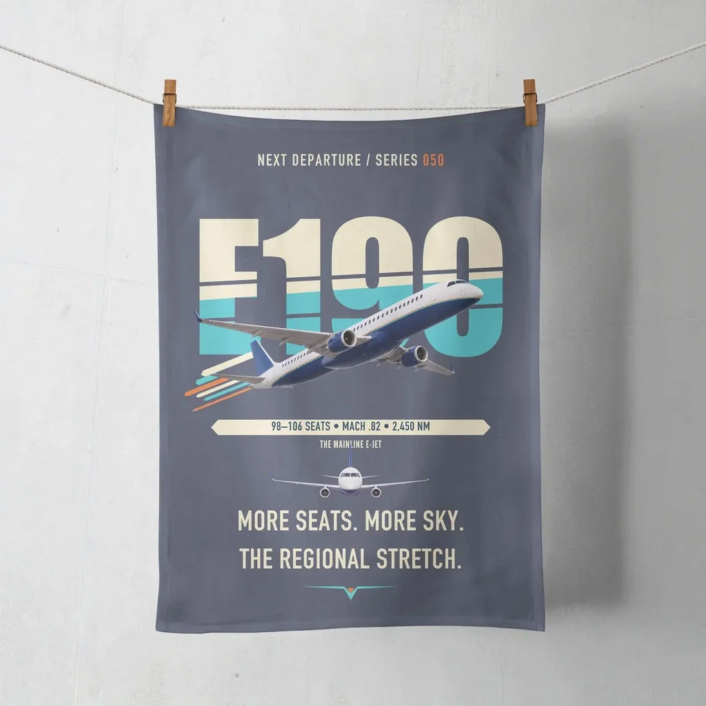 Embraer E190 design on navy blue towel