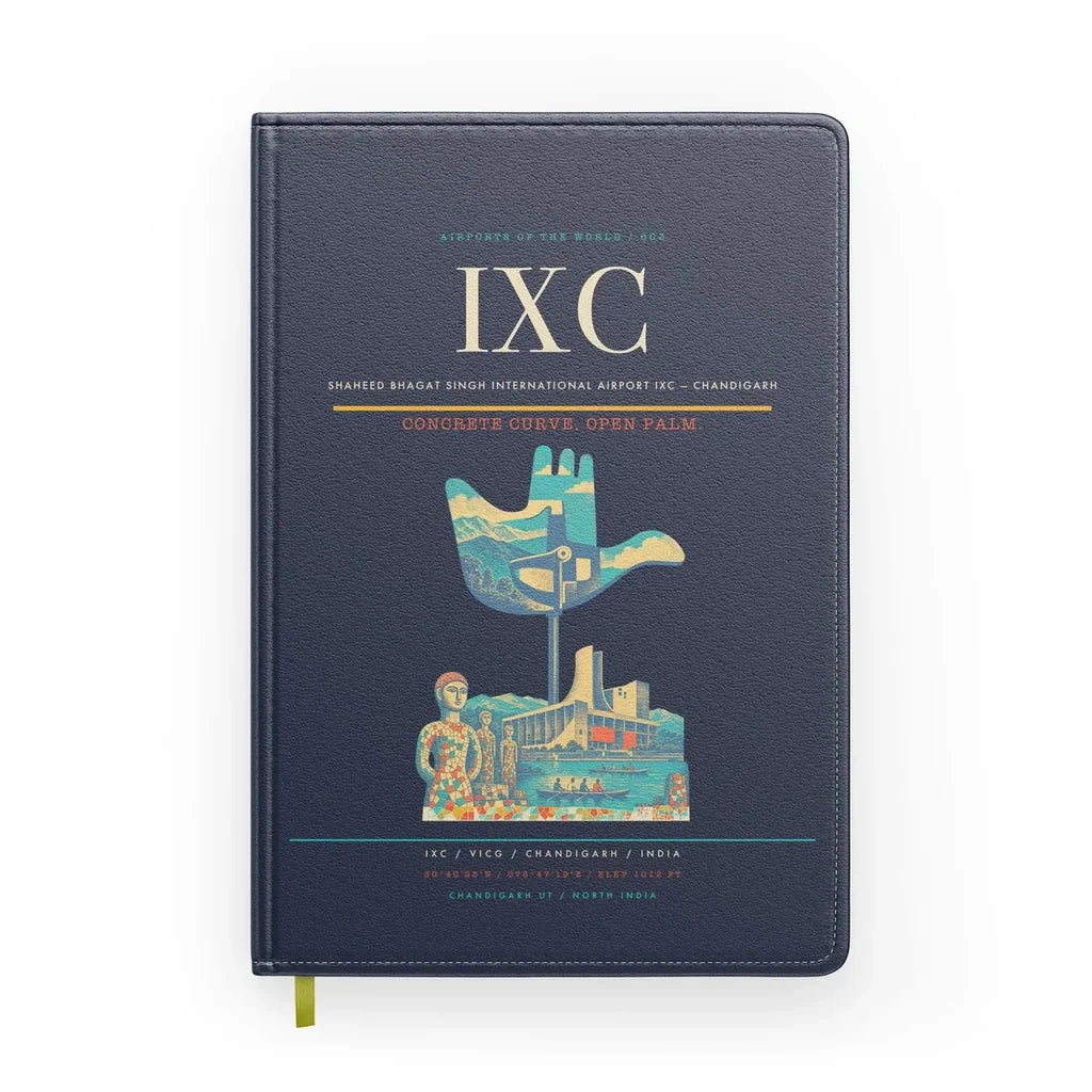 Shaheed Bhagat Singh International Airport (IXC) design on navy blue notebook