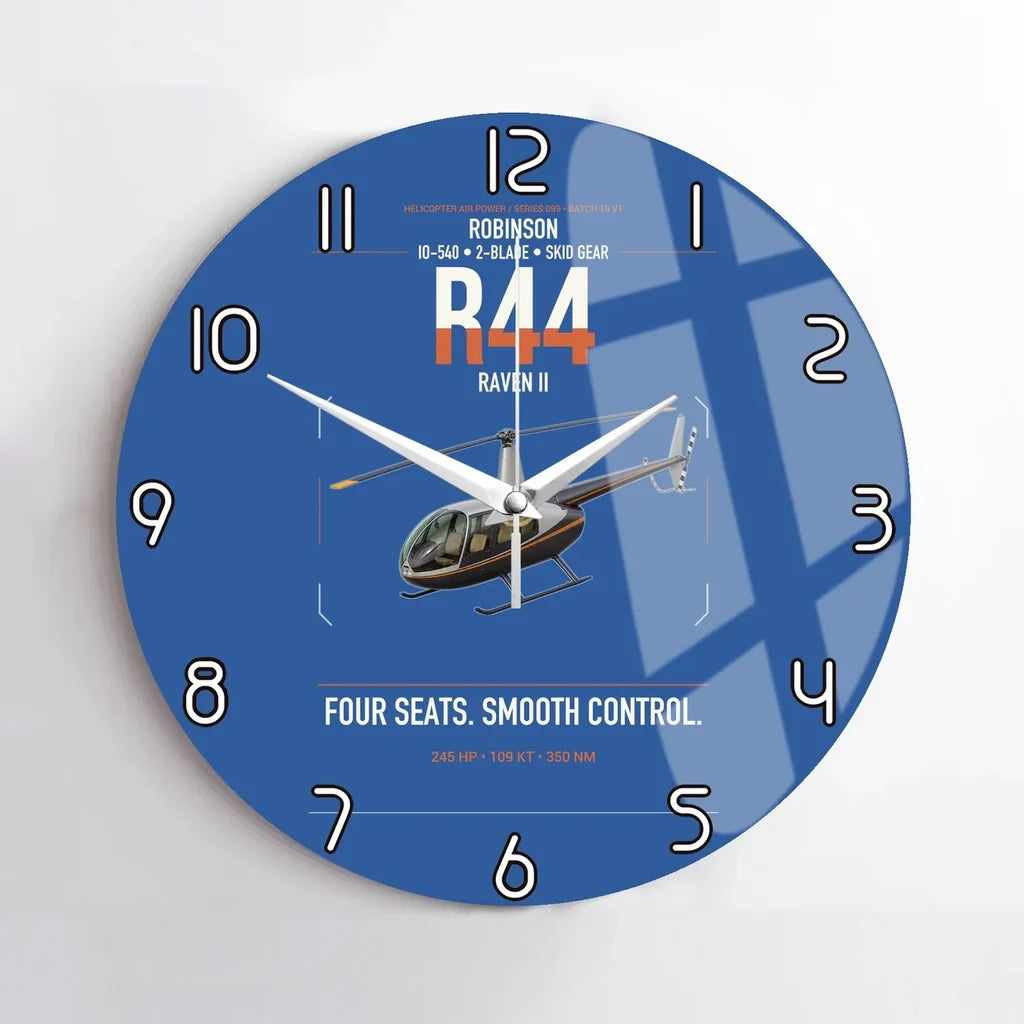 Robinson R44 Raven II design on blue no frame wall clock