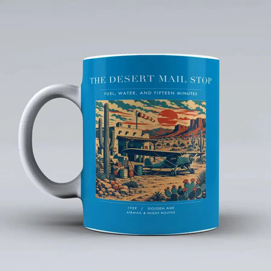 VINTAGE G4151 - The Desert Mail Stop - Ceramic Mug design on turquoise