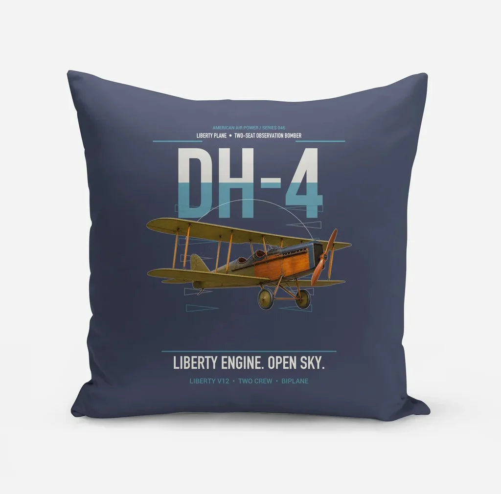 Airco DH-4 Liberty Plane design on navy blue pillow