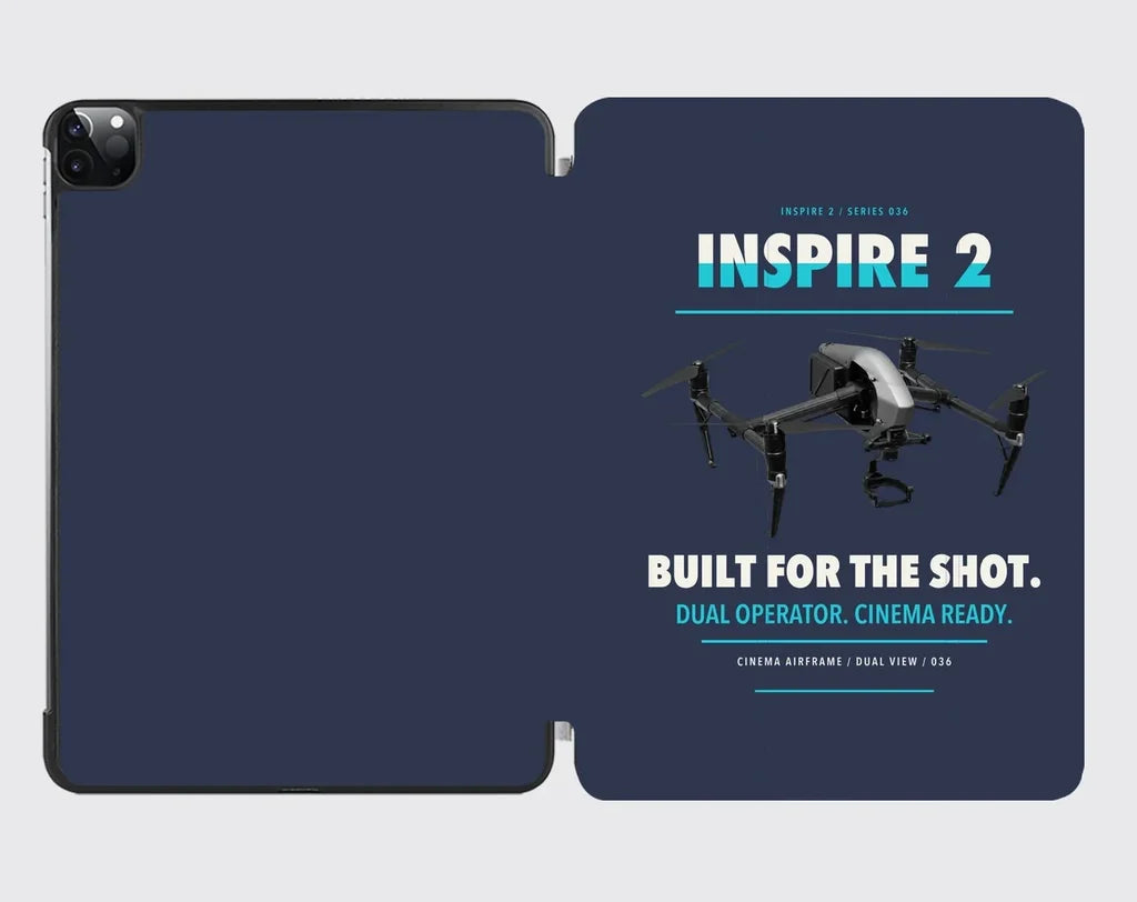 DJI Inspire 2 design on navy blue ipad tablet case