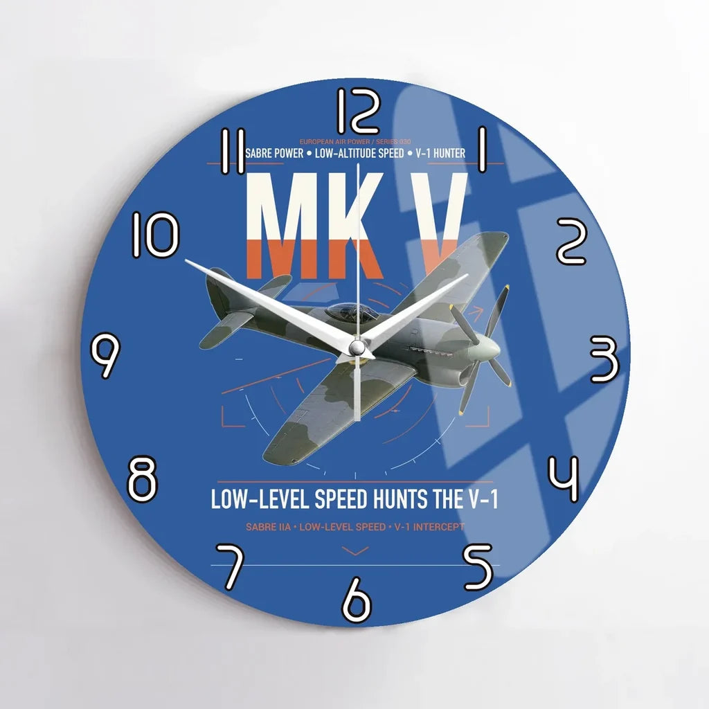 Hawker Tempest Mk V design on blue no frame wall clock