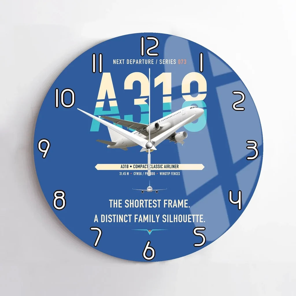 Airbus A318 design on blue no frame wall clock