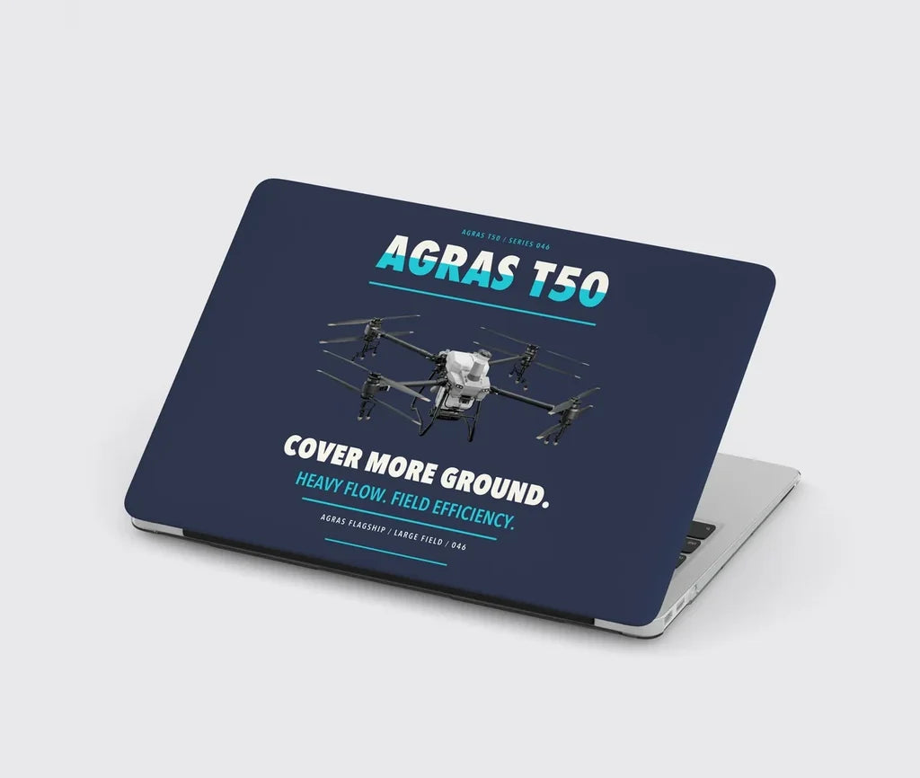 DJI Agras T50 design on navy blue MacBook case